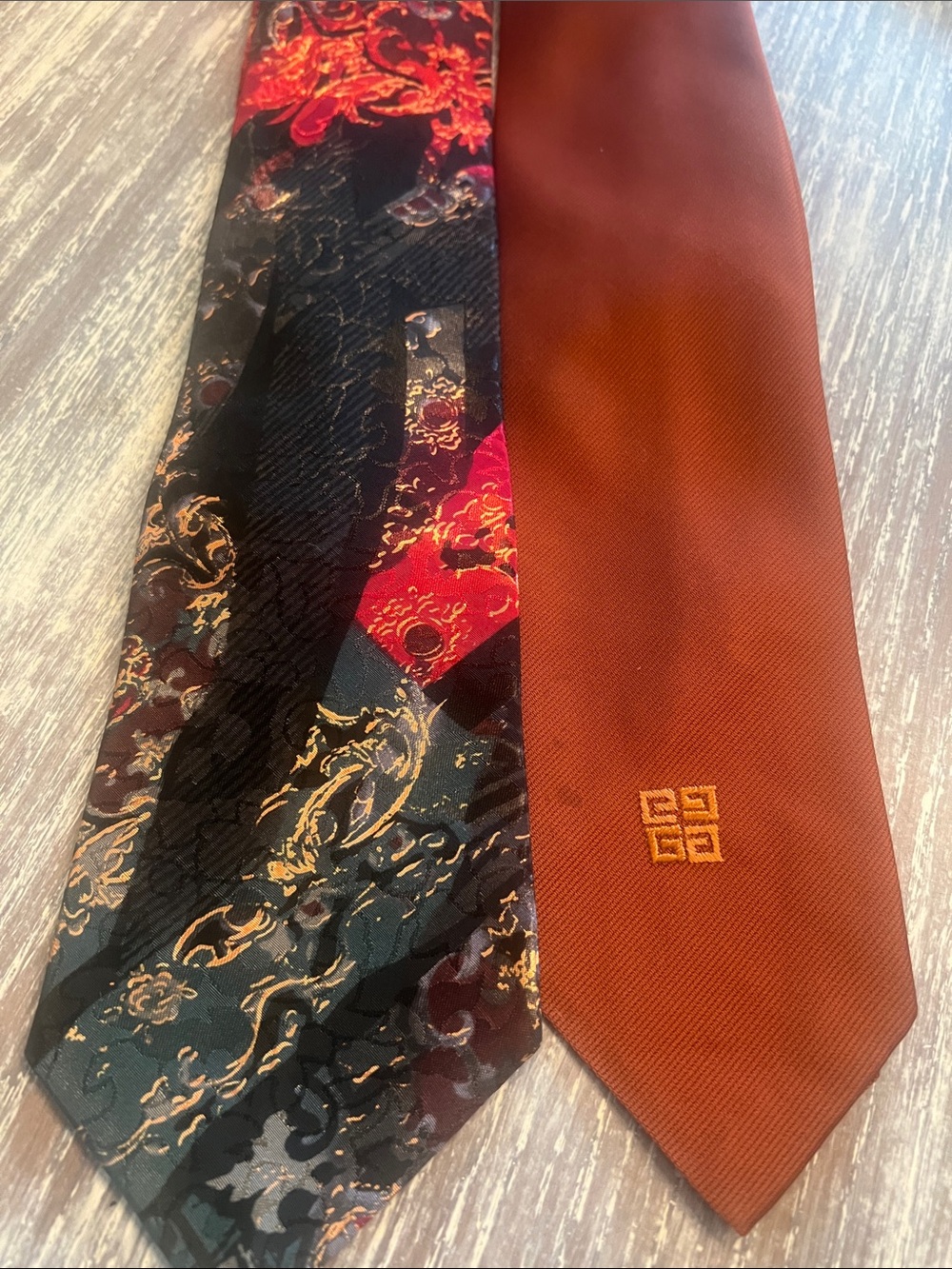 Set of 2 Givenchy and Jordache ties. One silk. New in pkg. FALL COLORS.